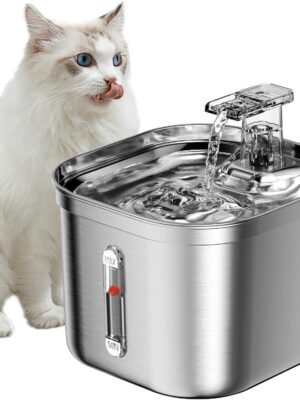 Cat Water Fountain, Stainless Steel Pet Water Fountain for Cats Inside, 3 Filters&Ultra-Quiet Pump, 2.2L/73oz Automatic Dog Dispenser Water Bowl, Multiple Pets Water Fountain