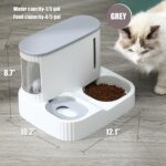 Automatic Cat Feeder,Gravity Auto Timed Pet Dry Food Self Feeding Container Dishes Bowl and Water Dispenser Fountain for Dog Puppy Kitten Kit Set Integrated 2 in 1 Continuous Tray(Grey)
