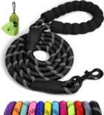 Rope Dog Leash 6 FT with Comfortable Padded Handle, Highly Reflective Threads Leash for Medium Large Dogs, 1/2 inch, Black
