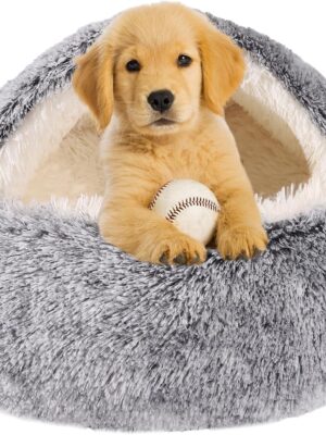 Dog Beds for Small Dogs, Cat Bed Cave, Washable Cute Cat Bed, Cozy Nook Pet Bed for Dogs or Cats, Anti-Slip Puppy Bed Fits up to 22 lbs Pets(Grey, 24" x 24")