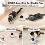 Cat Laser Toy, 2-in-1 Interactive Automatic Motion Activated Moving 8 Holes Whack A Mole Feather, USB Rechargeable Electronic Smart Sensor Kitten Toys for Indoor Exercise