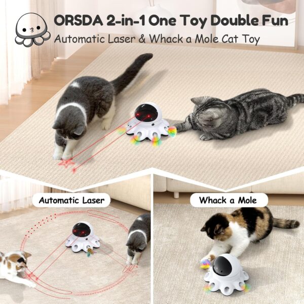 Cat Laser Toy, 2-in-1 Interactive Automatic Motion Activated Moving 8 Holes Whack A Mole Feather, USB Rechargeable Electronic Smart Sensor Kitten Toys for Indoor Exercise