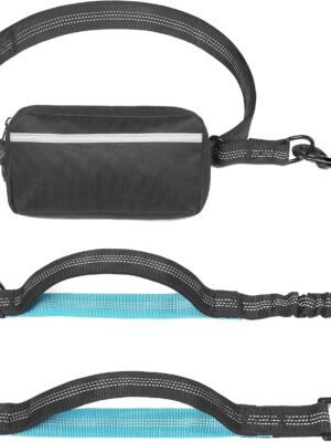 Hands Free Dog Leash with Zipper Pouch, Dual Padded Handles and Durable Bungee for Walking, Jogging and Running Your Dog (Large, 25-120 lbs, Black)